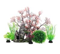 HDOYTXXM Lot de 7 décorations de paysage pour aquarium avec petites et grandes plantes en plastique et roches grottes pour aquariums de poissons vivants, plantes en plastique