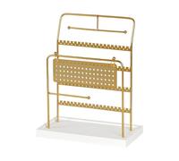 HDOYTXXM Porte-bijoux portable avec base en bois et barres en métal, présentoir compact pour bagues, boucles d'oreilles, colliers, parfait pour les voyages, porte-bijoux peu encombrant