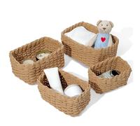 HDRNT Panier Osier Rangement, Salle de Bain Corbeille Enfant Jaune en Papier Bio Écologique Lot de 4 pour Jouets,Câble de charge,Décor Maison,CD, Cosmétique,Langes Coton