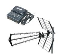 HDSAT Antenne TNT Trinappe Gain 18dB + Amplificateur tnt 2 Sorties