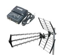 HDSAT Antenne TNT Trinappe Gain 18dB + Amplificateur TNT 2 Sorties
