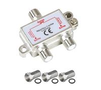 HDSAT Pack REPARTITEUR ANTENNE TV ou Sat 1 Entree 2 Sorties 5-2300 MHz + 3 Fiches F Argent