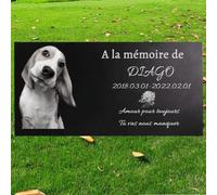 HDSD Plaque Funéraire Personnalisée avec Texte au Choix et Photo Pierre Tombale de Animal pour Commémorer Les Chiens et Chats