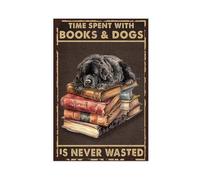 HDSDA Poster sur toile représentant un chien de Terre-Neuve avec des livres - Décoration de chambre à coucher, bureau, chambre - Cadeau - 50 x 75 cm