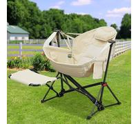 HDSDVNON Chaise Hamac Pliante Portative, À Bascule Extérieure avec Coussin en Mousse Mémoire De Forme, Capable Supporter 400 Livres(Beige,with Footrest)