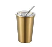 HDSDVNON Évantage Transfrontalier Avec Paille Tasse En Acier Inoxydable Tasse De Grande Capacité En Gros Tasse À Café Portable À Haute Valeur Faciale Paille Créative(350ml,Gold)