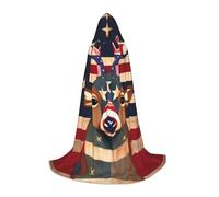 HDSKFNS Cape à capuche avec motif drapeau américain et cerf pour Halloween, bal masqué, cosplay, costume de sorcière unisexe, noir, Medium