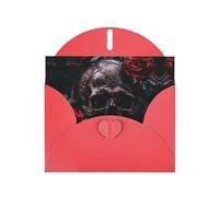 HDSKFNS Carte de vœux imprimée tête de mort et rose rouge 15,2 x 10,2 cm avec enveloppes, pour anniversaire, mariage, condoléances