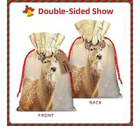 HDSKFNS Golden Deer Sac de Noël en toile de jute avec cordon de serrage pour vacances, Nouvel An, maison, bureau