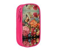 HDSKFNS Grande trousse à crayons avec fermeture éclair et imprimé fleurs et papillons en tissu Oxford