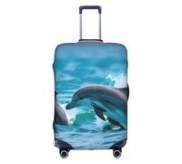 HDSKFNS Housse de valise imprimée dauphins dans la mer pour valises de 45,7 à 81,3 cm, blanc, M
