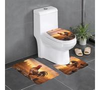 HDSKFNS Lot de 3 tapis de bain en flanelle avec imprimé coq sur bois dans la ferme pour toilettes, baignoire, douche