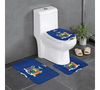 HDSKFNS Lot de 3 tapis de bain en flanelle avec imprimé drapeau de l'État de New York - Pour toilettes, baignoires et douche
