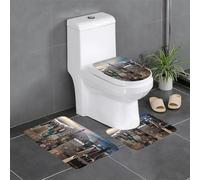 HDSKFNS Lot de 3 tapis de bain en flanelle avec imprimé New York pour toilettes, baignoire, douche
