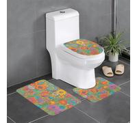 HDSKFNS Lot de 3 tapis de bain en flanelle pour salle de bain en forme de U - Couleur vive - Imprimé 1