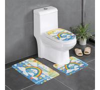 HDSKFNS Lot de 3 tapis de bain en flanelle pour salle de bain en forme de U Motif gouttes de pluie