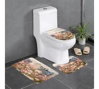 HDSKFNS Lot de 3 tapis de bain en flanelle pour salle de bain en forme de U Motif vache et ferme
