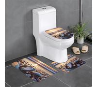 HDSKFNS Ocean Beach Ensemble de 3 tapis de bain en flanelle pour salle de bain en forme de U Motif nacré