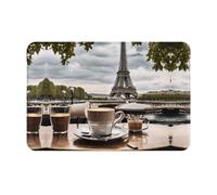 HDSKFNS Paillasson imprimé Tour Eiffel Paris Café 01 - Tapis d'entrée pour porche, salle de bain, buanderie