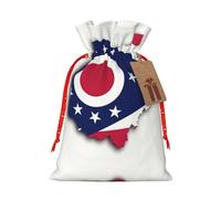 HDSKFNS Sac de Noël en toile de jute avec cordon de serrage et drapeau de l'État de l'Ohio pour les vacances, le Nouvel An, la maison, le bureau