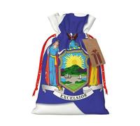 HDSKFNS Sac de Noël en toile de jute avec cordon de serrage et drapeau de l'État de New York pour fête du Nouvel An à la maison ou au bureau