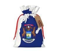 HDSKFNS Sac de Noël en toile de jute avec cordon de serrage et drapeau de l'État du Michigan - Pour les vacances, le Nouvel An, la maison, le bureau