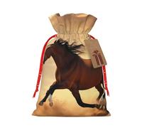 HDSKFNS Sac de Noël en toile de jute avec cordon de serrage Motif cheval et rayures