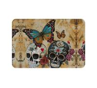 HDSKFNS Tapis de porte imprimé crânes et papillons en sucre, tapis d'entrée pour porche, salle de bain, buanderie, décoration de sol