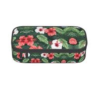 HDSKFNS Trousse à crayons avec feuilles végétales avec fleurs d'hibiscus - Grande capacité - Parfait pour le travail et les voyages