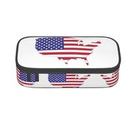 HDSKFNS Trousse à crayons avec imprimé carte du drapeau des États-Unis - Grande capacité - Parfait pour le travail et les voyages