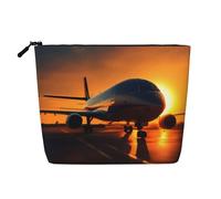 HDSKFNS Trousse de maquillage avec fermeture éclair - Motif avion au coucher du soleil - Idéal pour un usage quotidien et les voyages