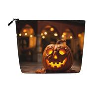 HDSKFNS Trousse de maquillage pour femme avec fermeture éclair Motif citrouille d'Halloween