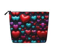 HDSKFNS Trousse de maquillage romantique avec motif cœur rouge pour femme, trousse de maquillage de voyage avec fermeture éclair, idéale pour un usage quotidien et les voyages
