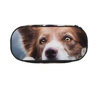 HDTVTV Border Collie Brun Bokeh Dieu aux Yeux Jaunes Trousse à Crayons, étui à stylos, Sac à Crayons Portable avec Fermeture éclair, Trousse à cosmétiques