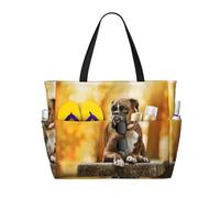 HDTVTV Chiens Boxer Animaux d'Automne Chiens Boxer Marron, Grand sac de plage sac à bandoulière pour femme - Sac fourre-tout avec poignées