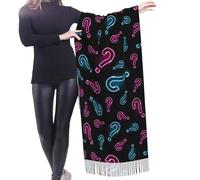 HDTVTV Écharpe à pompons en imitation cachemire, idéale pour le printemps, l'automne et l'hiver, chaude et douce, effet couverture-écharpe à pompons. Motif point d'interrogation néon sans couture