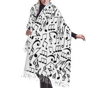 HDTVTV Écharpe à pompons en imitation cachemire, idéale pour le printemps, l'automne et l'hiver, chaude et douce, avec motif de notes de musique et clé.