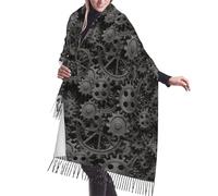 HDTVTV Écharpe à pompons en imitation cachemire, idéale pour le printemps, l'automne et l'hiver, chaude et douce, avec un imprimé d'engrenages métalliques anciens.