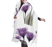 HDTVTV Écharpe à pompons en imitation cachemire, idéale pour le printemps, l'automne et l'hiver, chaude et douce, effet couverture-écharpe à pompons. Motif fleurs d'espoir lavande et violettes.