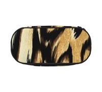 HDTVTV Léopard Lion Peau de Tigre Fourrure Bringée Trousse à Crayons, étui à stylos, Sac à Crayons Portable avec Fermeture éclair, Trousse à cosmétiques