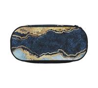 HDTVTV Peinture Abstraite Paillettes dorées marbre Bleu Trousse à Crayons, étui à stylos, Sac à Crayons Portable avec Fermeture éclair, Trousse à cosmétiques