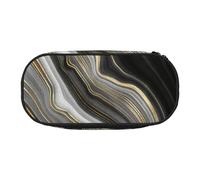 HDTVTV Pierre précieuse d'agate Noire et dorée Moderne Trousse à Crayons, étui à stylos, Sac à Crayons Portable avec Fermeture éclair, Trousse à cosmétiques