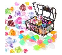 Hduacuge 40Pcs de Piscine de Gemme de PlongéE Comprennent des Diamants ColoréS Ensemble de Jouet de PlongéE Coffre au Natation sous-Marine Jouet Gemme BoîTe de Pirate