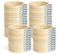 Hduacuge 48 Pièces de Tambour à Broder Mini 3 Pouces Couleur Bois pour L'Artisanat DIY, Couture et Broderie 8 cm