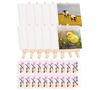 Hduacuge Lot de 28 Mini Toiles et Chevalet avec Mini Peinture Aquarelle pour Peinture, Petites Toiles de 4 X 4 Pouces pour Peinture