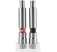 Hduacuge Sel et Poivre Lot de 2, à Poivre en Acier Inoxydable SalièRe Bouton-Poussoir Manuel Verre Sel et Poivre Ensemble