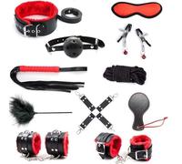 Hdynasty Jeu de rôle pour Couple en Cuir Pelucheux de Luxe 10 pièces (Rouge et Noir)