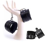 Hdynasty Menottes en Peluche en Cuir Accessoires de Contention pour Les Mains et Les Pieds des Femmes, Matériel de Yoga Alternatif (Noir)