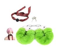 Hdynasty Menottes réglables en Peluche - Set de 2 Boules de muselière Rondes Rouges et Noires de Style Vintage (Vert)