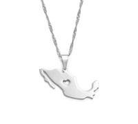 Hdyrpex Collier avec pendentif carte du Mexique avec cœur en acier inoxydable pour homme et femme